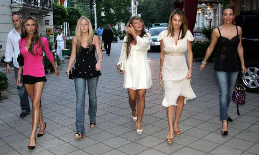 Coleen Rooney (then McLoughlin; centre) with Victoria Beckham (left) and other Wags in Baden-Baden in 2006