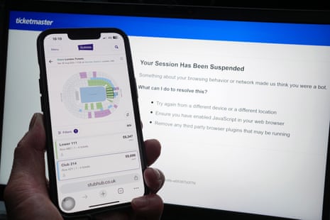 The StubHub website is displayed on a phone.