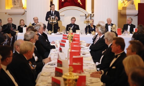 Chancellor George Osborne addresses the annual Mansion House dinner in London.