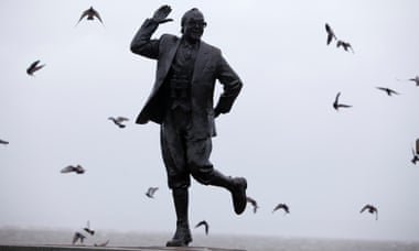 The statue of comedian Eric Morecambe on the Lancashire coast