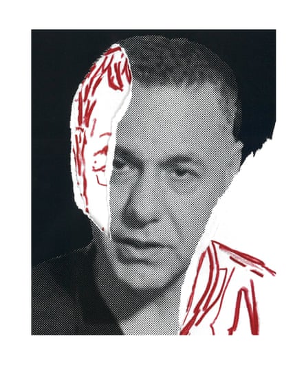 Photo of a middle-aged Arab man that is partly a sketch