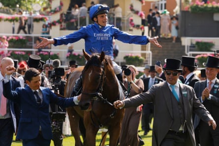 William Buick celebrates aboard Trawlerman after winning the Gold Cup at Royal Ascot.