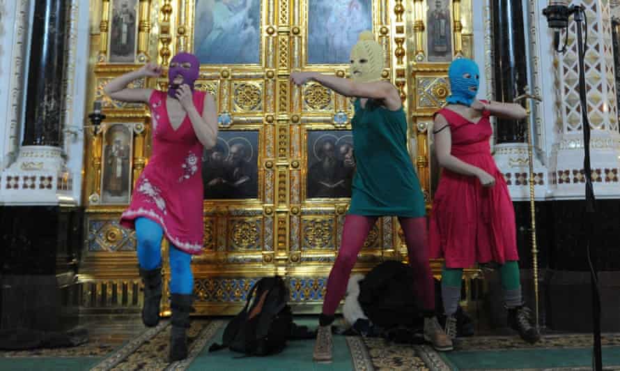 Sentenced to two years … Pussy Riot perform inside Moscow’s Cathedral of Christ the Saviour.