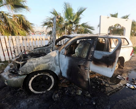 A charred WCK vehicle