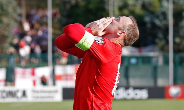 Wayne Rooney celebrates after scoring the opener and equalling Bobby Charlton’s record.