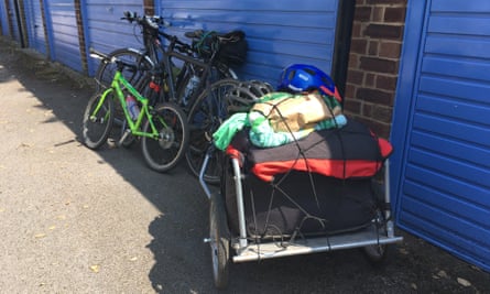 The three bikes - and heavily-laden trailer - back home at the end of the trip.