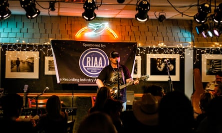 Open mic night at the Bluebird Cafe.
