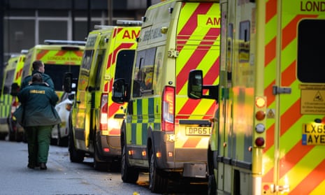 A queue of ambulances outside the Royal London Hospital on 24 November 2022.