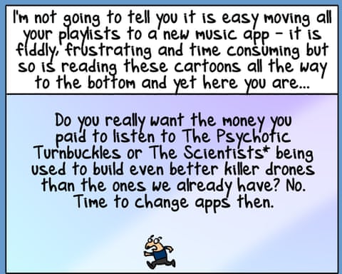 Cartoon by First Dog on the Moon titled Escape Spotify, panel 6