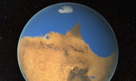  An artist’s impression of the ancient ocean on Mars.