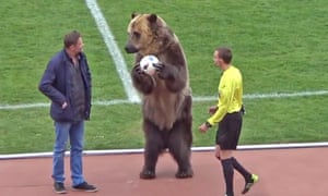 A bear was brought out before a third-tier football match in Pyatigorsk.