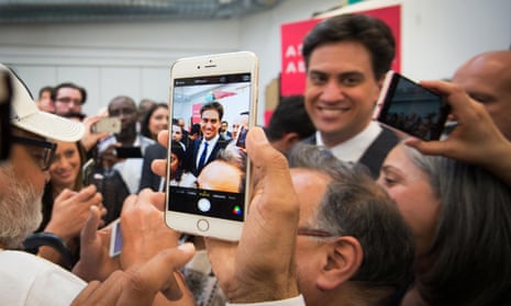 Photo of photos: Ed Miliband meets supporters at Oaktree Community Centre in Acton where he posed for pictures with his party activists. 