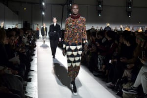 Alek Wek, one of a number of older models to walk Dries Van Noten’s 100th show.