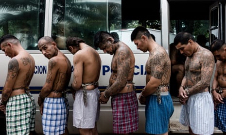 Arrested gang members in San Salvador.