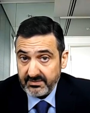 Álex Cruz speaking to MPs via video link.