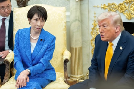Donald Trump and Sanae Takaichi during a meeting in the Oval Office in March.