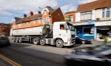 A lorry on North Street in the centre of Bridgwater, returning after dropping its load of aggregate at Hinckley Point C.