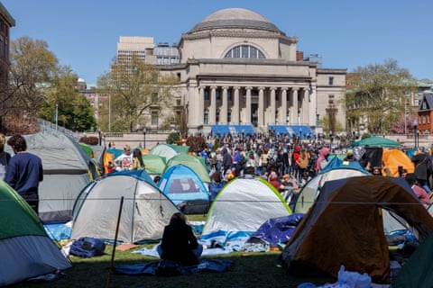 Tents near a university building
