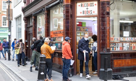 Queues outside the Sounds of the Universe record shop in London on Record Store Day 2020.