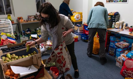 Volunteers packing food parcels in Edinburgh, Scotland