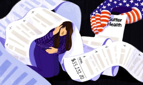 Illustration of a woman being weighed down under a roll of bills
