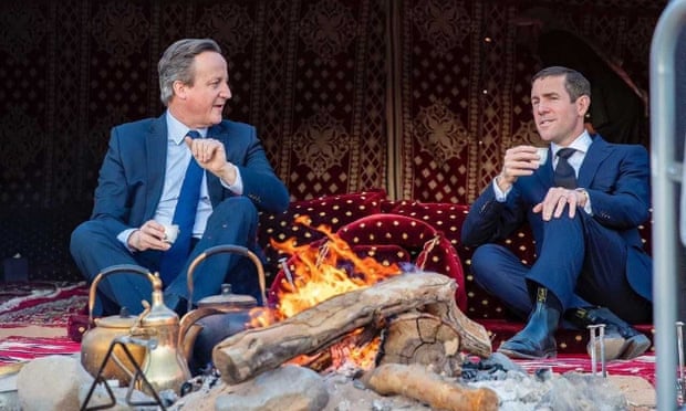 David Cameron, left, and Lex Greensill in Saudi Arabia in January 2020