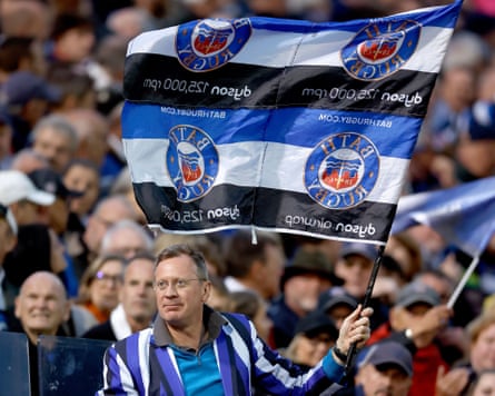 A Bath Rugby fan with a flag during the Premiership semi-final game against Bristol Bears.