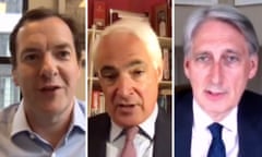 George Osborne, Alistair Darling and Philip Hammond giving evidence online to the Treasury committee on Wednesday.
