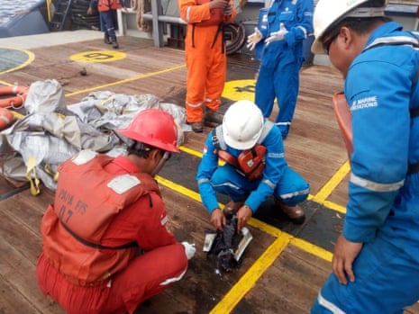 Plane debris believed to be from Lion Air flight JT610, recovered from the crash site in the Java sea.