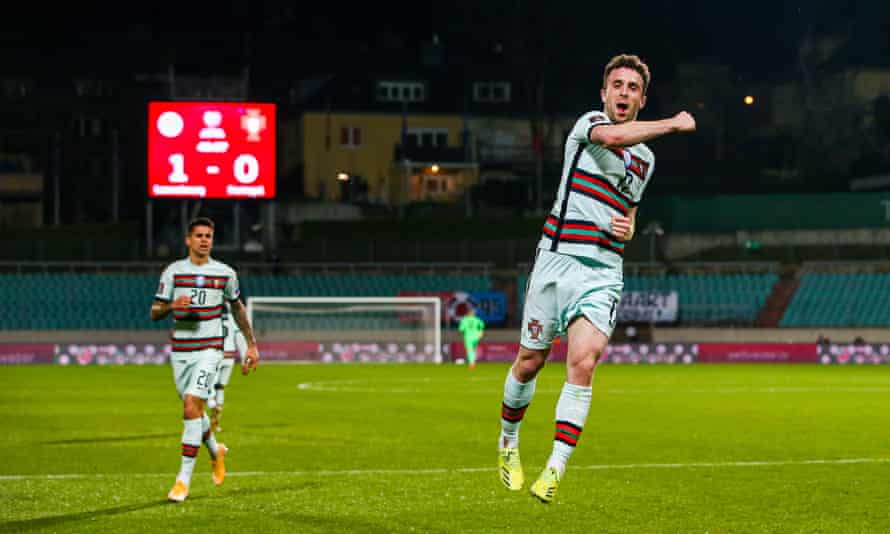 Diogo Jota celebrates scoring against Luxembourg