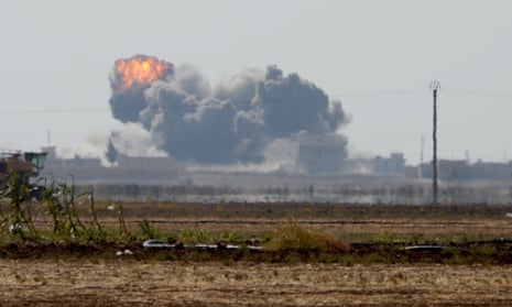A coalition airstrike on Isis targets during an operation with the Free Syrian Army in Dabiq, Syria.