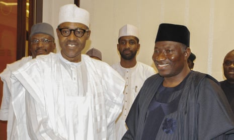 President elect Muhammadu Buhari, left, pictured with outgoing president Goodluck Jonathan on Friday, has vowed a hard line against Boko Haram when he takes office in late May. 
