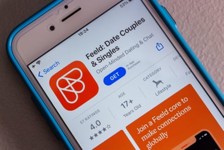 The Feeld dating app download page shown on a mobile phone screen