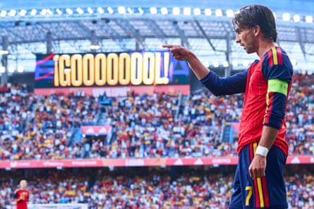 Ferran Torres celebrates aft scoring for Spain betwixt Spain against Iraq.