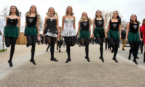 The Celtic Feet Irish Dance Company perform ahead of racing on day three of the Cheltenham Festival.