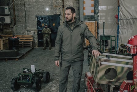 Victor Pavlov, a lieutenant with Ukraine’s 3rd army corps, with unmanned ground vehicles, known as UGVs