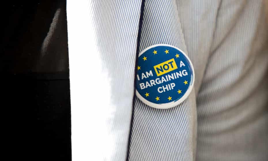 A badge reading 'i am not a bargaining chip' with the EU flag as the background.