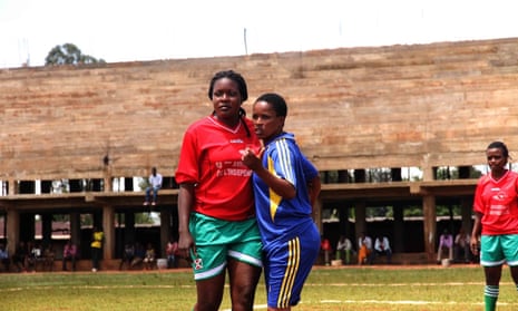 Fofila forward Sakina Saidi (left) and an opponent during a match in Ngozi in November 2015.
