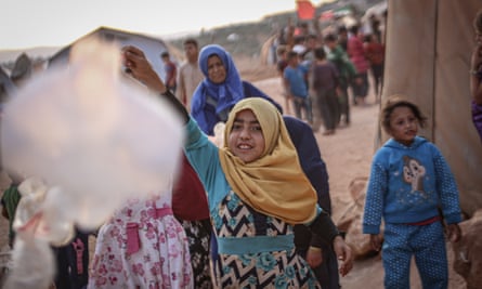 Children at a refugee camp near Syria’s border with Turkey in July 2020.