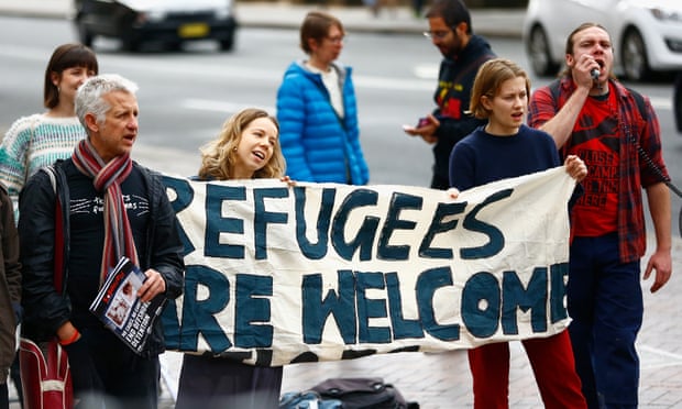 Protesters at a welcome refugees protest in Sydney, 28 July 2018
