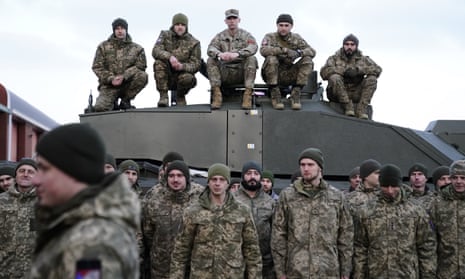 Ukrainian troops during their training at Bovington Camp in Dorset.