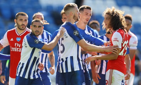 Arsenal’s Matteo Guendouzi (right) clashed with the Brighton forward Neal Maupay (left) after the game.