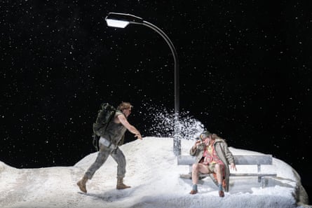 An heroic idiot… Siegfried (Andreas Schager) and Peter Hoare as Mime in the Royal Opera’s new production of Siegfried.