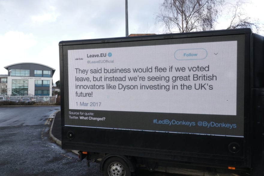 The group has also been following Farage’s March to Leave from Sunderland to London with two digital ad vans displaying a selection of tweets and declarations.