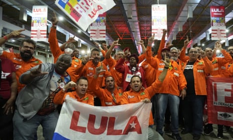 Supporters of Luiz Inácio Lula da Silva cheer during the announcement of his candidacy for the country’s presidential election.