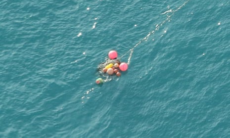 The humpback whale tangled in fishing ropes and buoys before its rescue off the Gippsland coast of Victoria