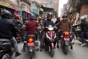 Crowded narrow street in Kathmandu, Nepal