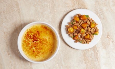 ‘As accomplished as any I’ve ever been served’: crème brûlée, served with apple crumble.