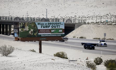 A sign advertising artificial turf in Cathedral City, California