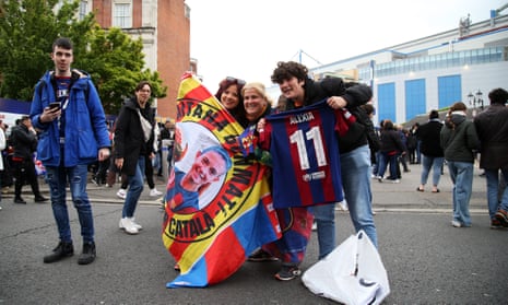 Barcelona fans outside Stamford Bridge.